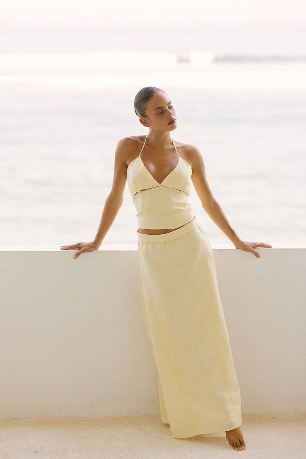 Butter Yellow Linen Maxi Skirt