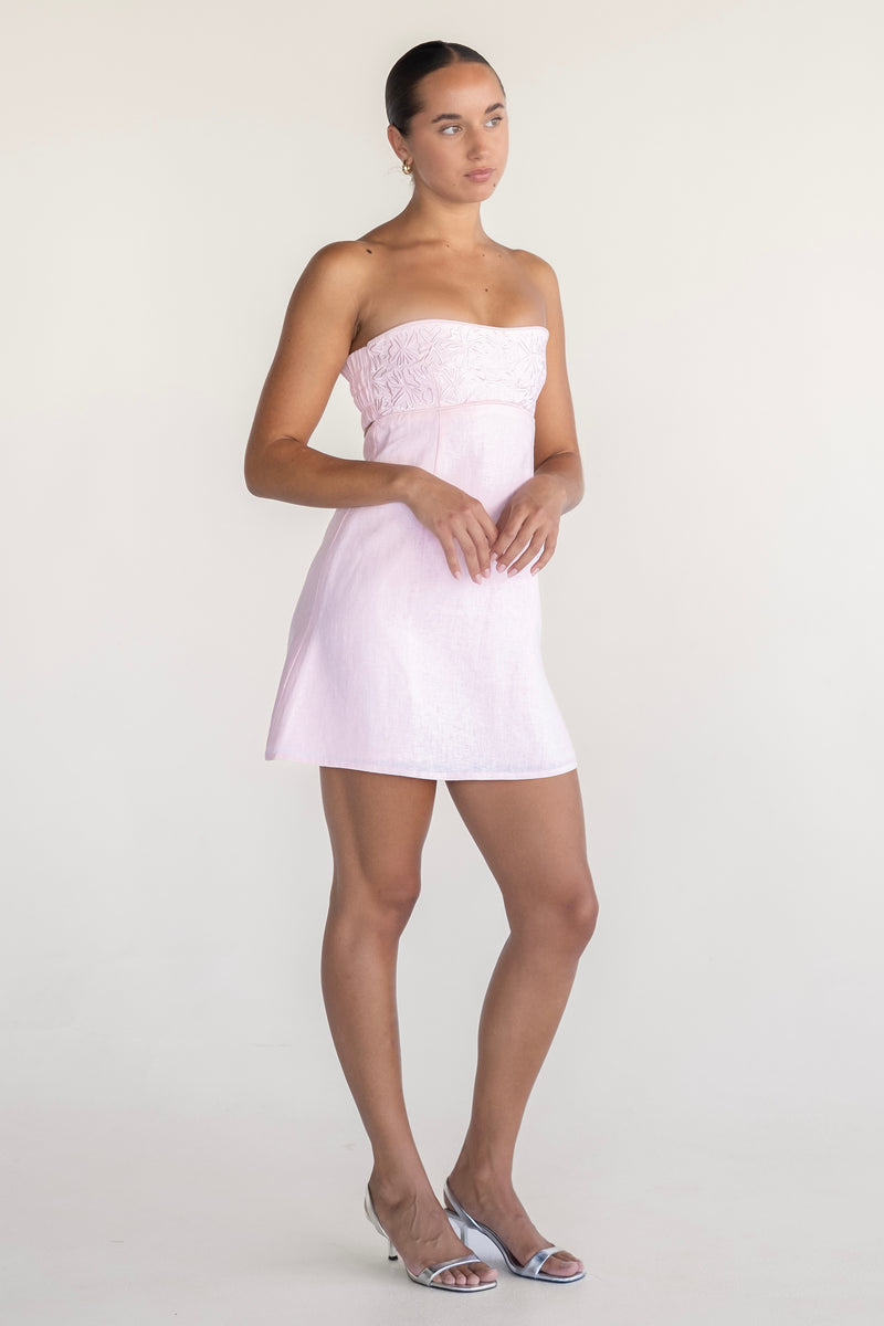 Juul Best Price Isabella Strapless Sequin Mini Dress Ziya Embellished  Draped Strapless A-Line Mini Dress in Pink | Oh Polly