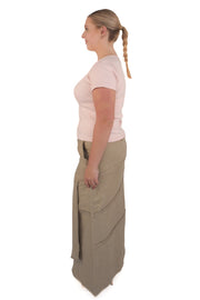 Brown linen maxi skirt made for women.